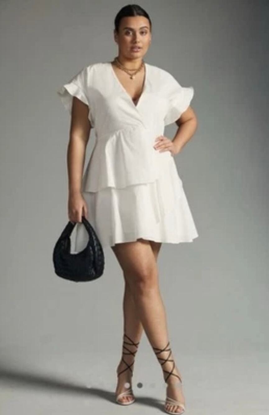 Anthropologie White Ruffle Tiered Cotton Mini Dress Classic Casual Wardrobe 2X